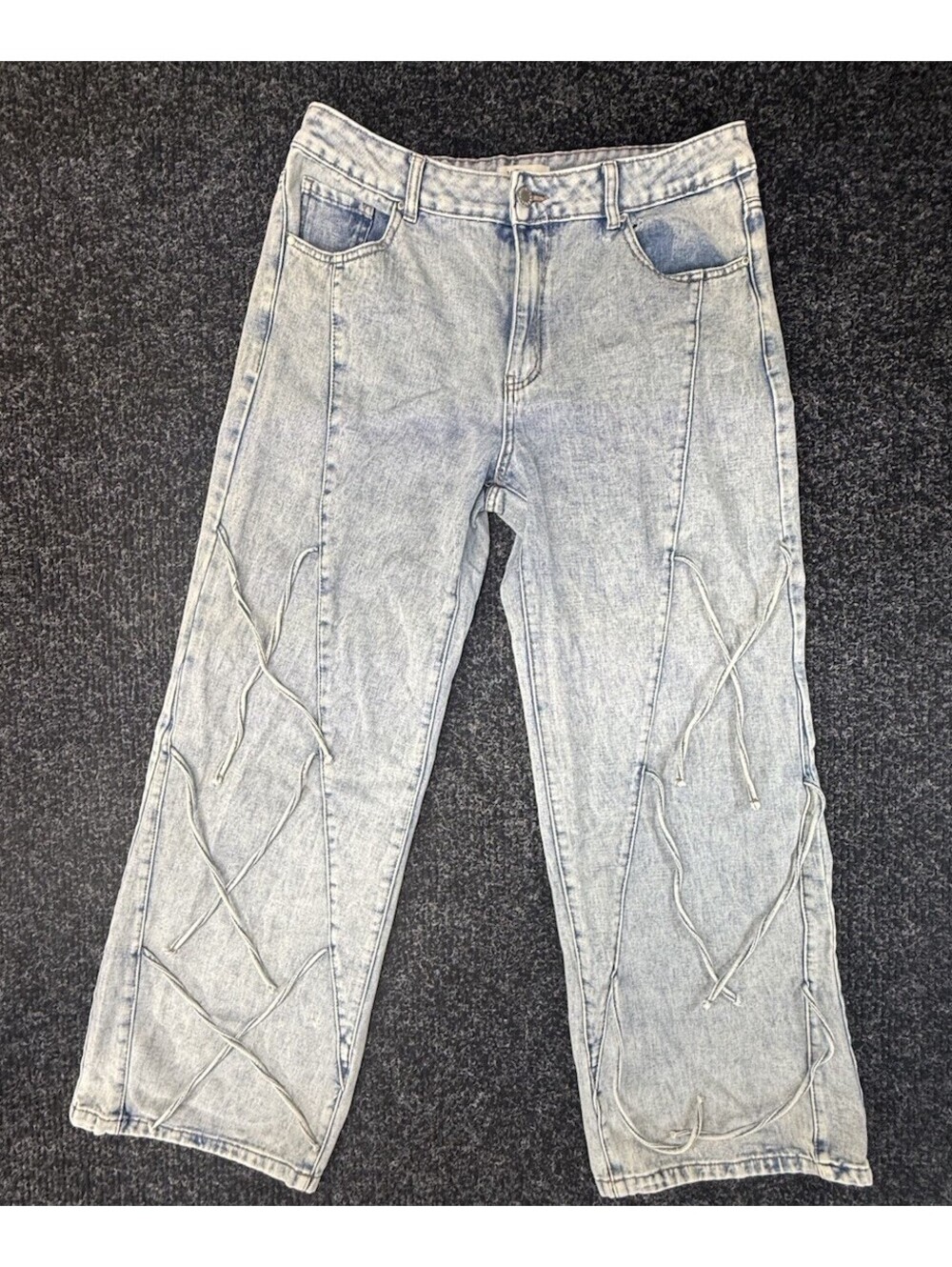 S.O.N.G. Women’s Jeans Size 7/28 Light Wash Wide Leg Bow Ribbon Detail Y2K